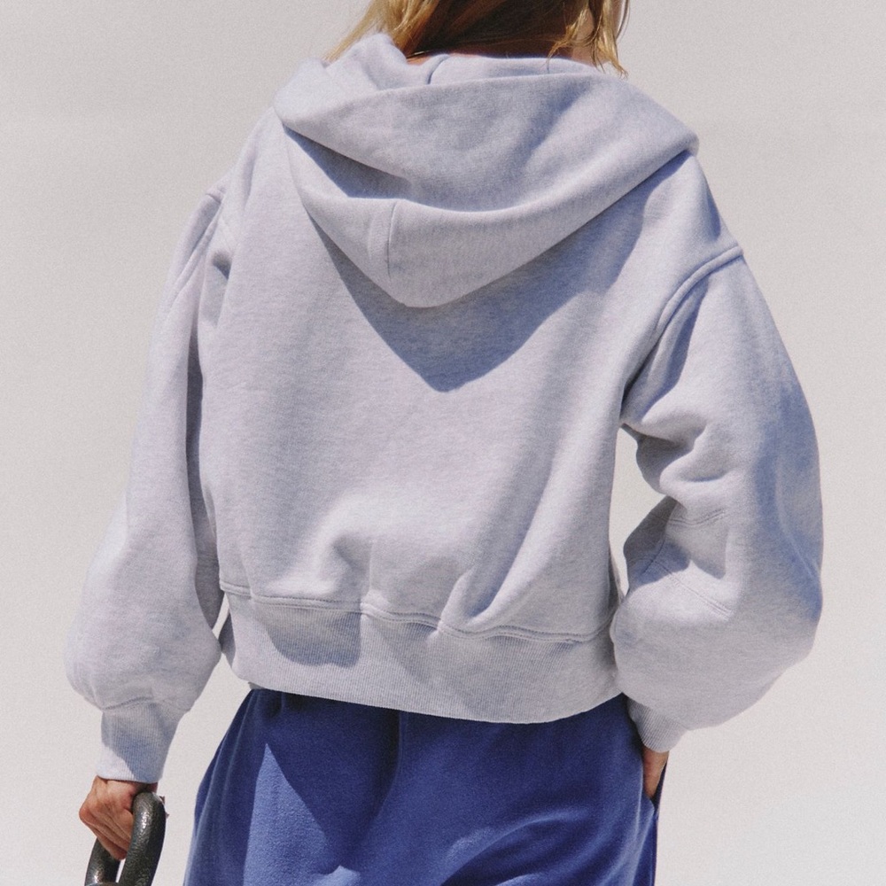 NWOT Free People FP Movement A Cut Above Zip-Up Hoodie in White Heather Grey - Picture 3 of 9